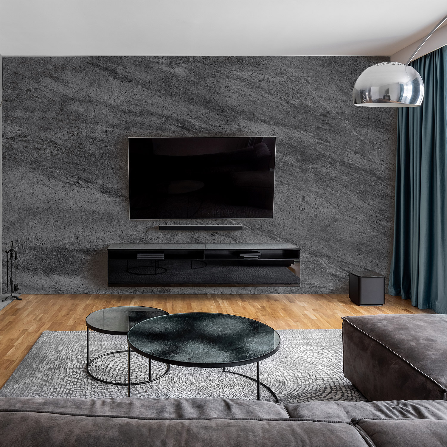 Wandverkleidung für das Wohnzimmer mit Beton V5 Motiv