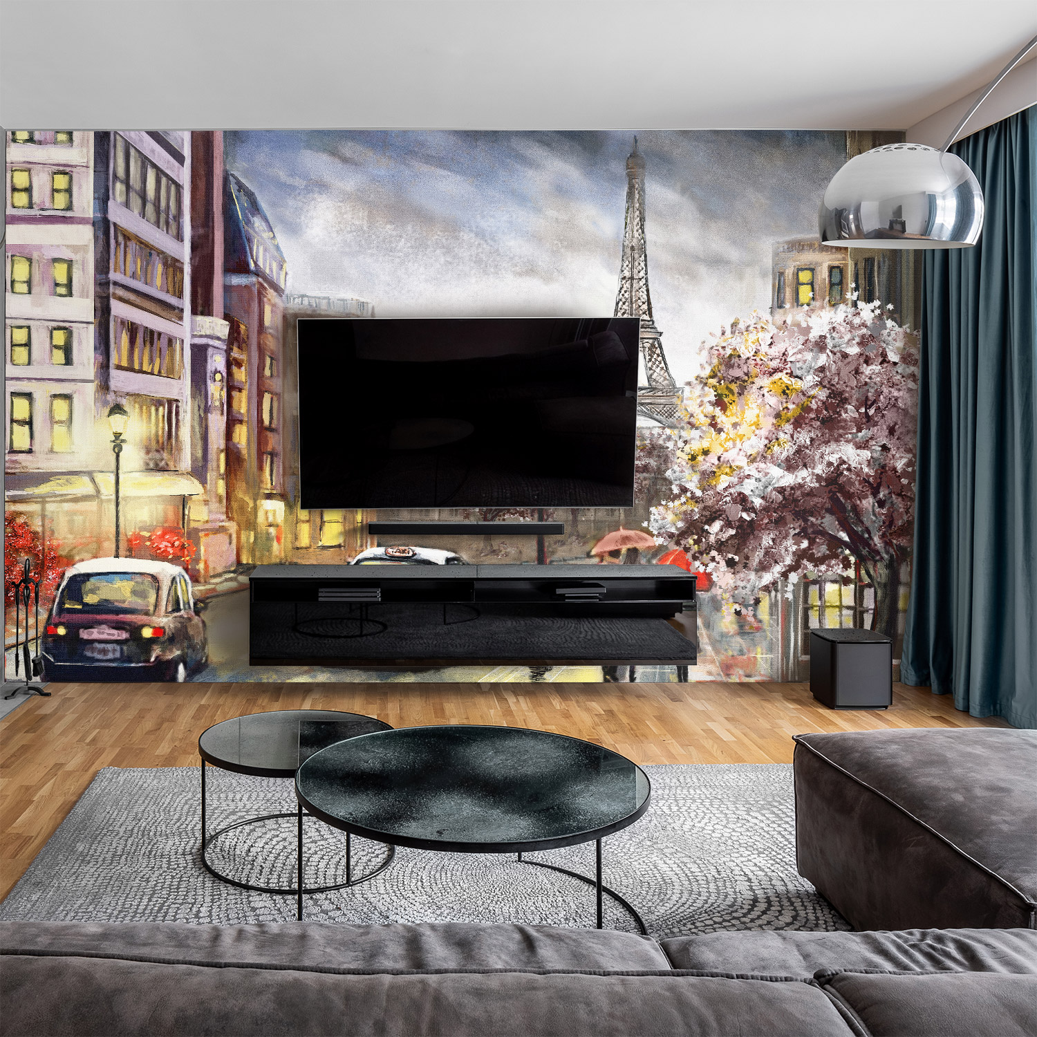 Wandverkleidung für das Wohnzimmer mit Paris V1 Motiv