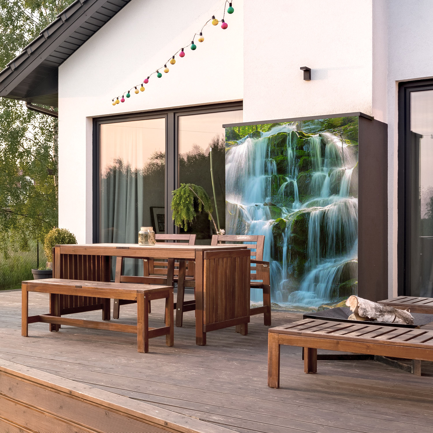 Wandverkleidung für den Outdoorbereich mit Wasserfall V6 Motiv