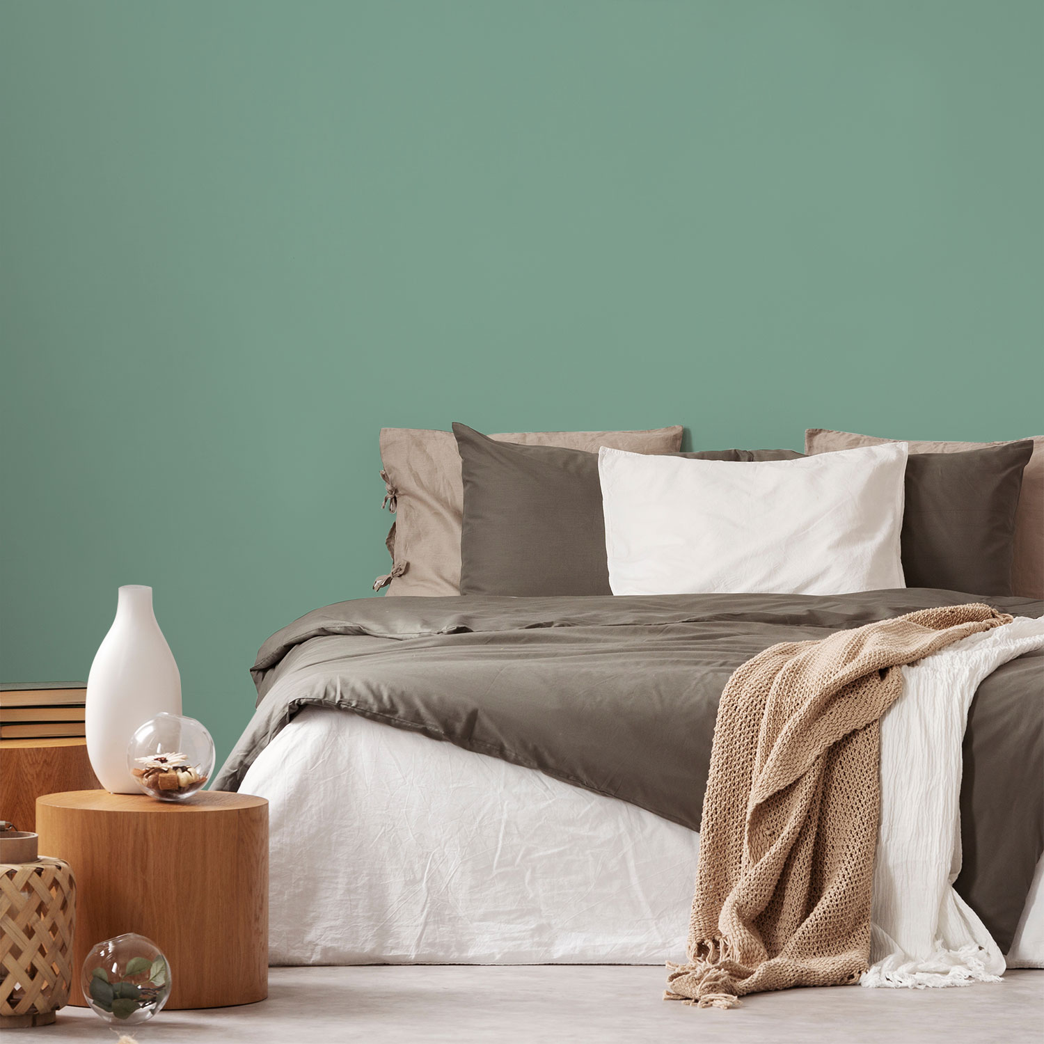 Wandverkleidung für das Schlafzimmer in Pastellgrün Unifarbe