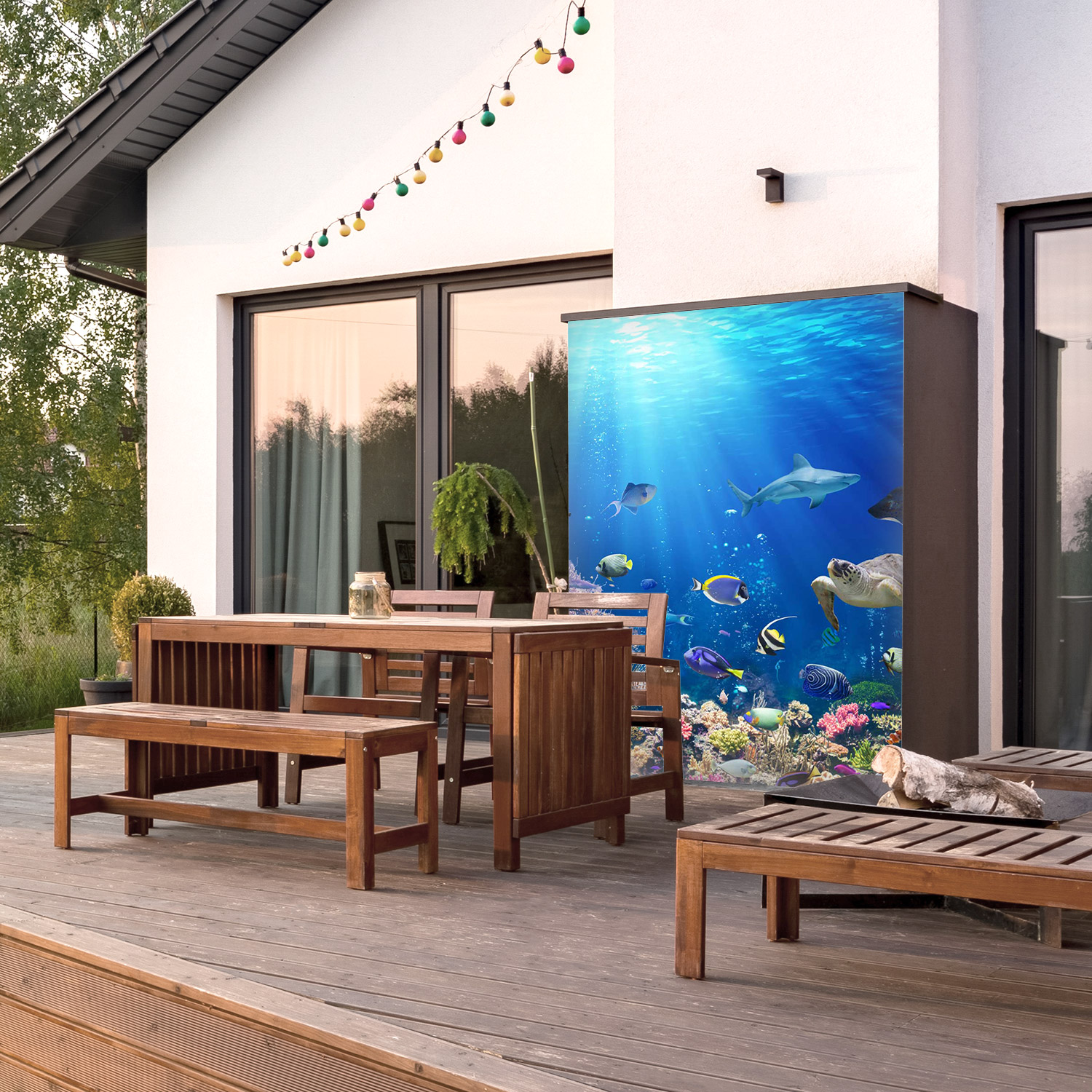 Wandverkleidung für den Outdoorbereich mit Ozean V2 Motiv