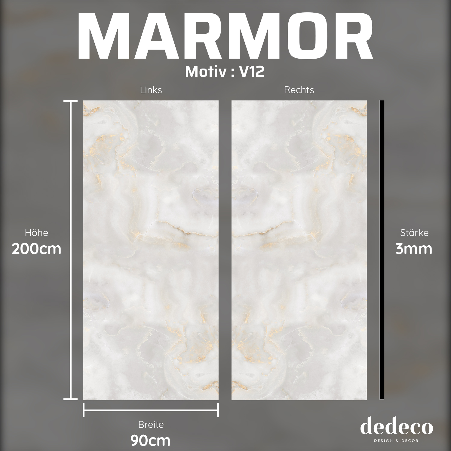 Duschrückwand mit Marmor V12 Motiv, als Badrückwand zum Fliesenersatz