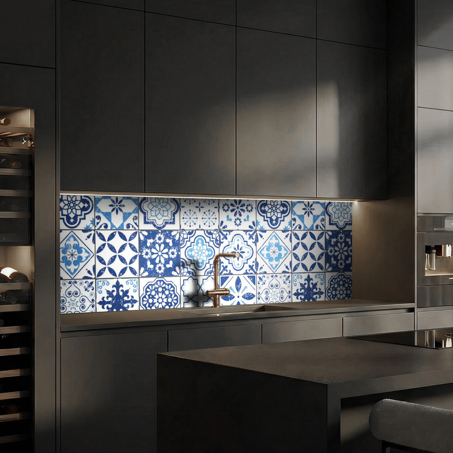 Küchenrückwand mit Fliesen V1 Motiv als Fliesenersatz und Spritzschutz