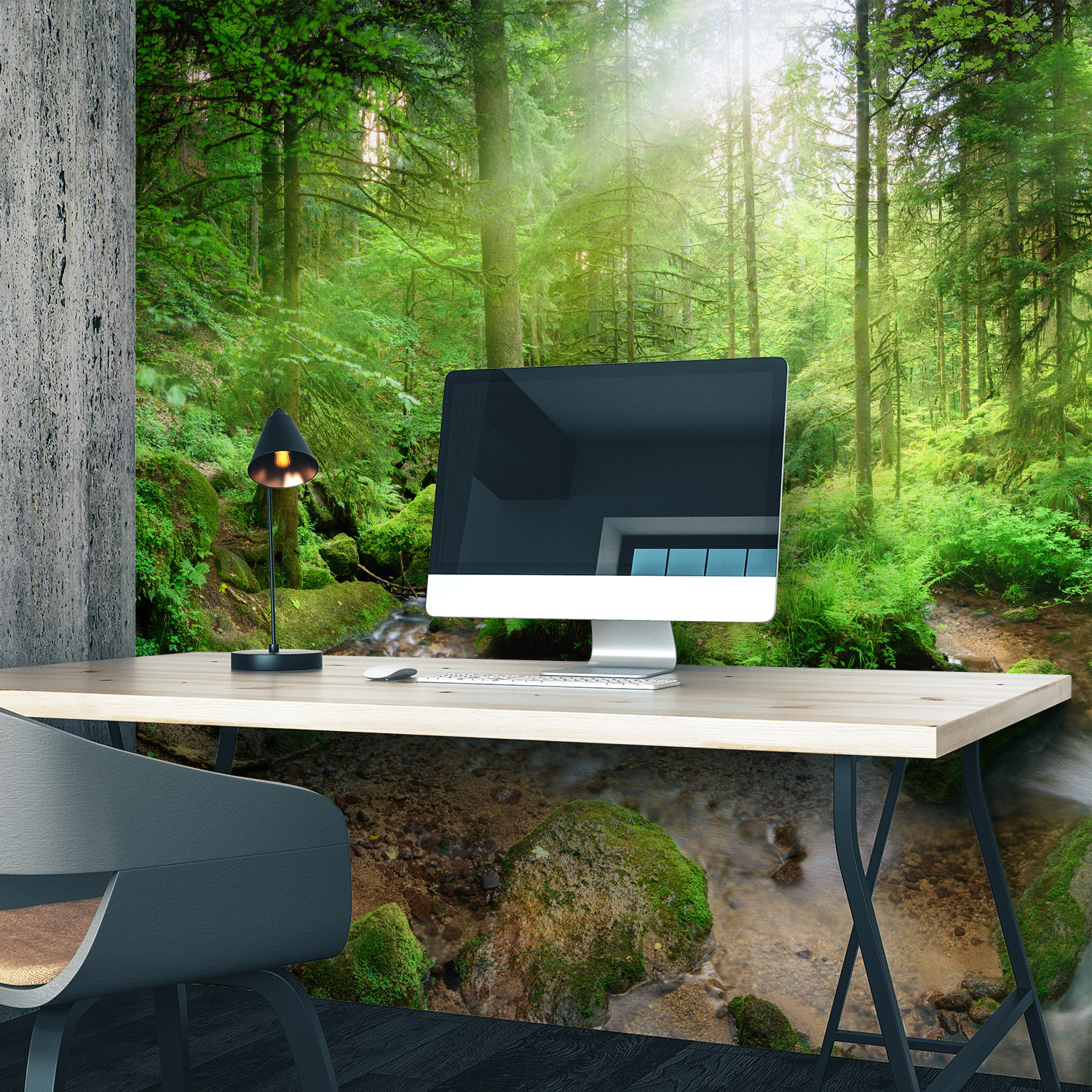 Wandverkleidung für das Büro mit Wald V3 Motiv