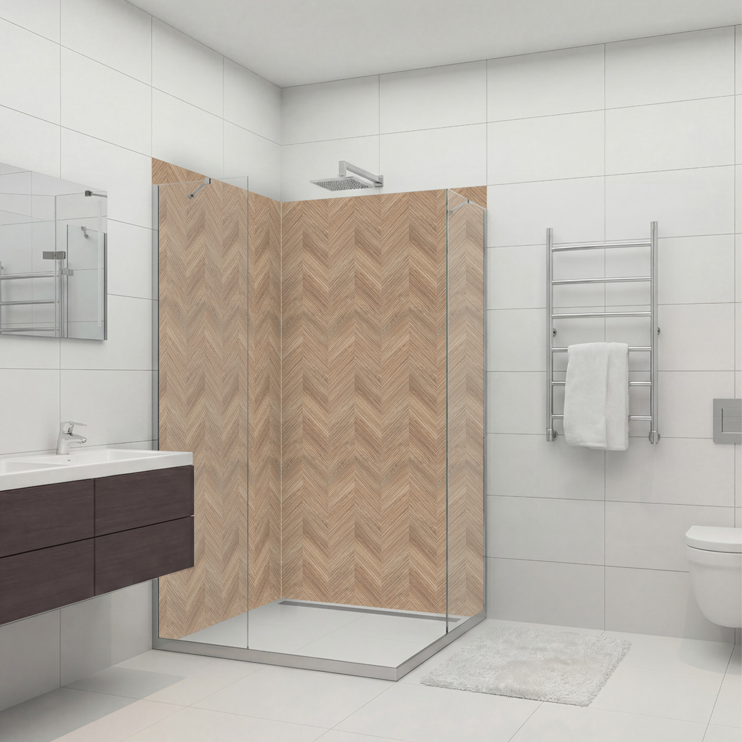 Duschrückwand mit Skandi V2 Motiv, als Badrückwand zum Fliesenersatz