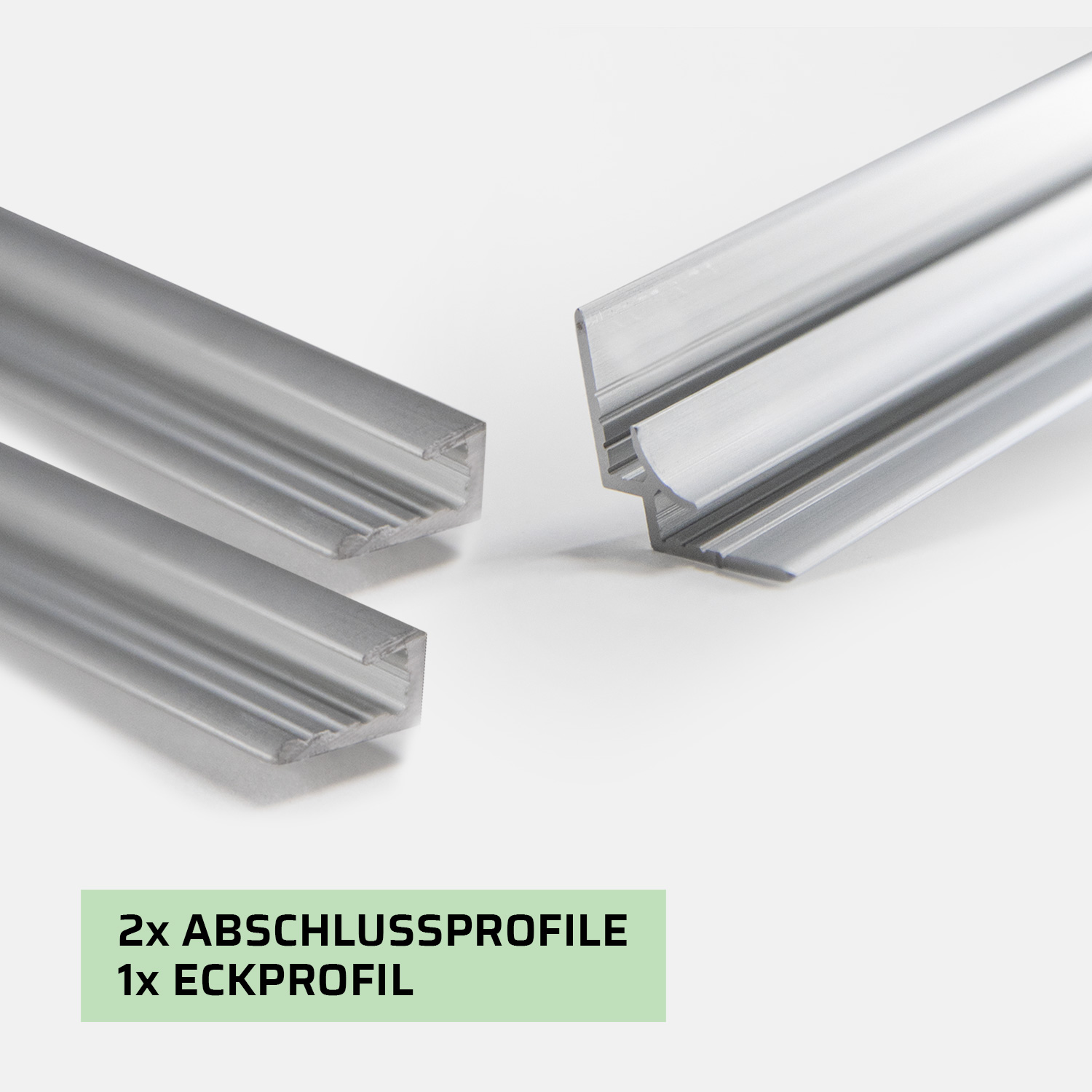 Aluminium Profilset: 2x Abschlussprofile und 1x Eckprofil für 3mm Rückwände, Länge: 2000mm