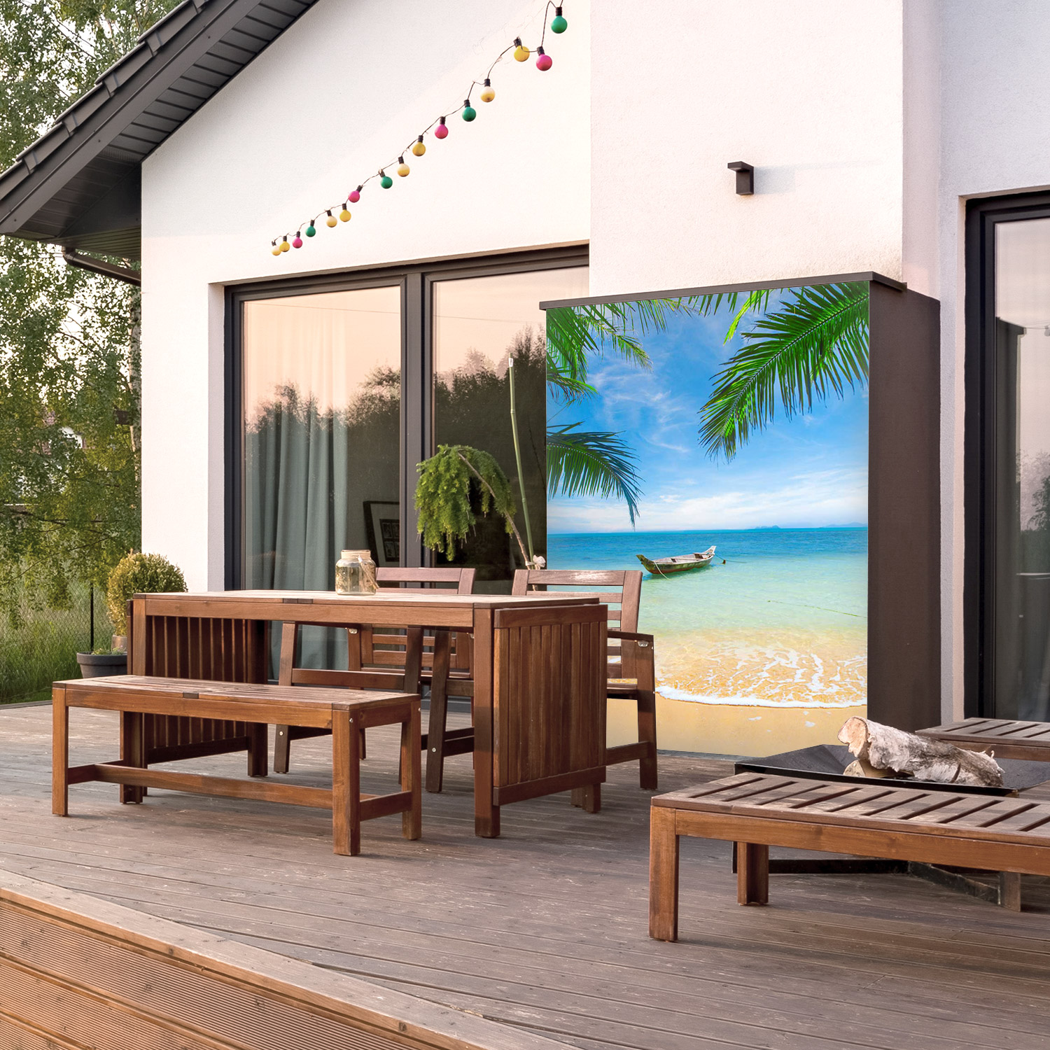 Wandverkleidung für den Outdoorbereich mit Strand V2 Motiv