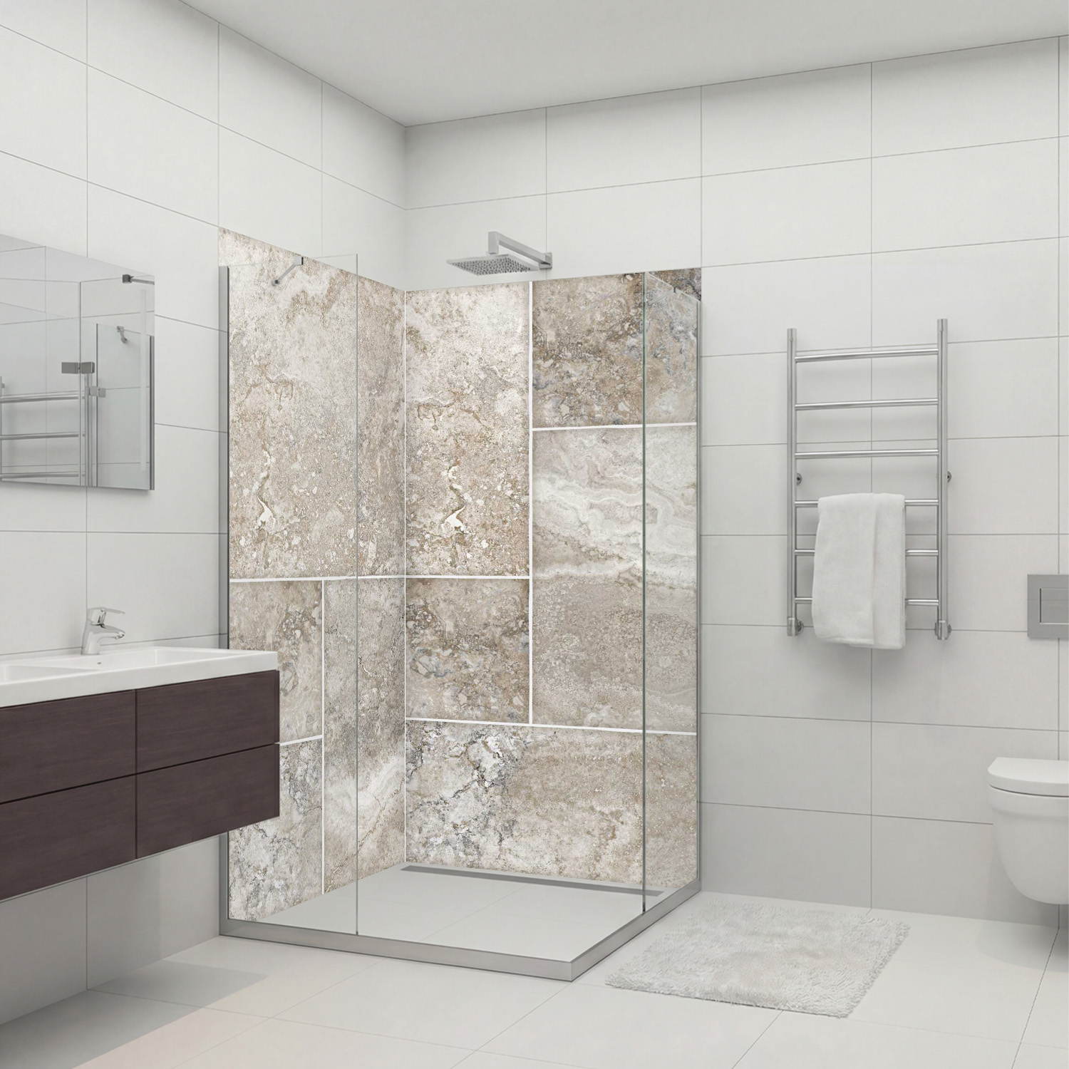 Duschrückwand mit Stein V5 Motiv, als Badrückwand zum Fliesenersatz