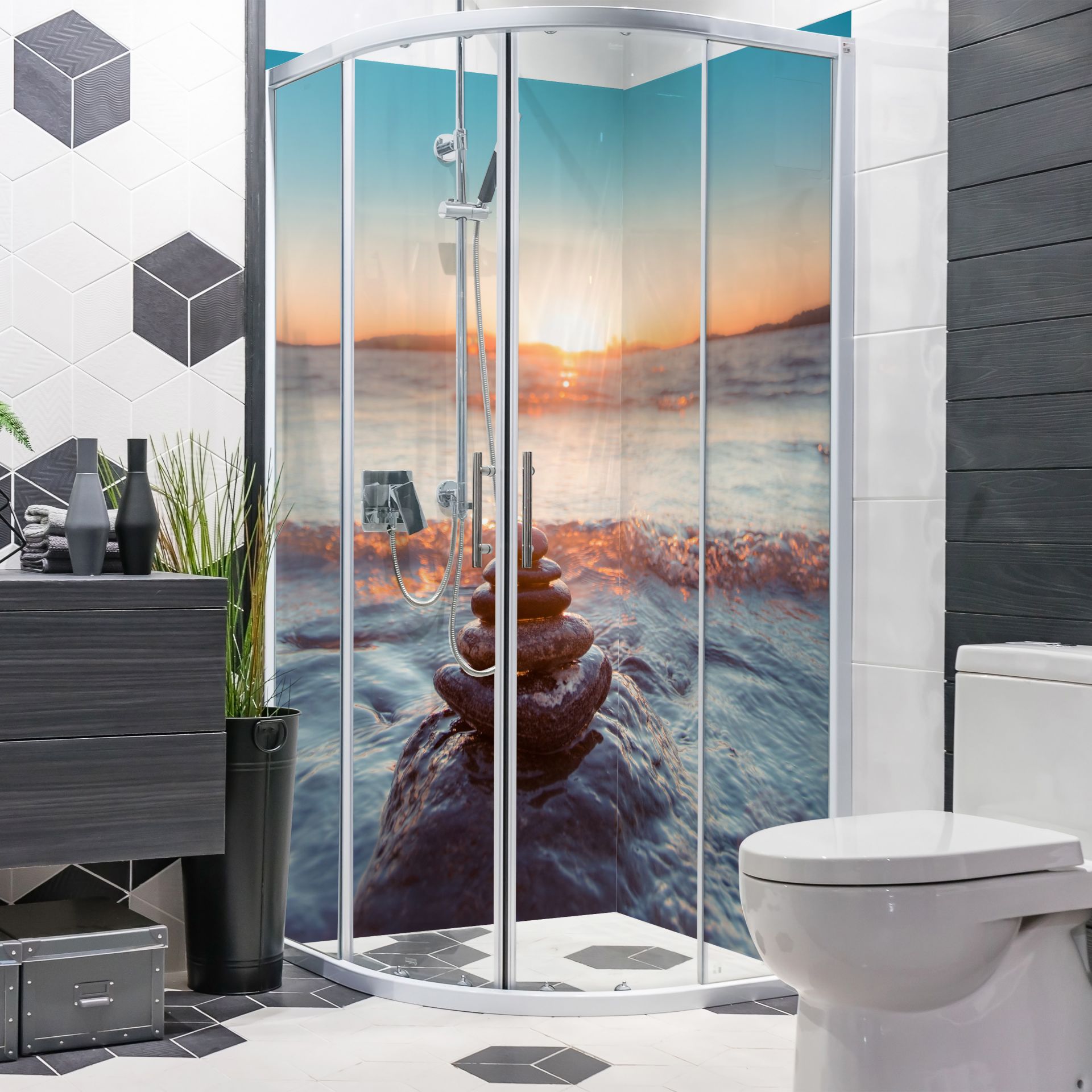 Dedeco Duschrückwand Mit Leuchtturm-Motiv – 2x 90x200 Cm, Aluminium, Wasserfest, Made In Germany, Fugenlos