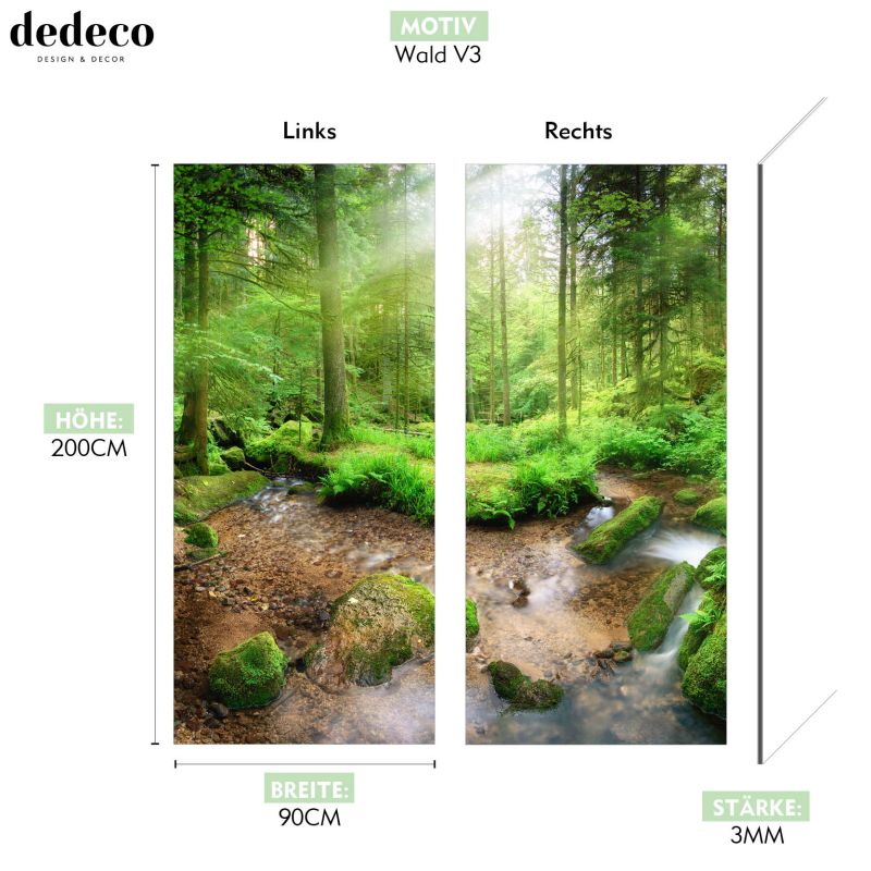 Dedeco Eck-Duschrückwand Mit Wald-Motiv – 2x 90x200 Cm, Wasserfest, Aus Aluminium, Made In Germany