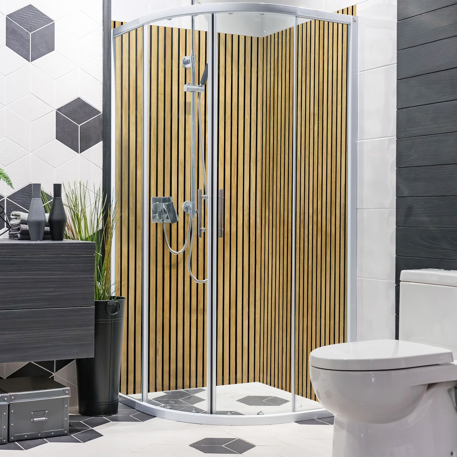 Duschrückwand mit Holz V7 Motiv, als Badrückwand zum Fliesenersatz