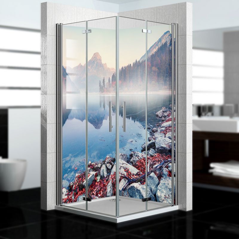 Dedeco Eck-Duschrückwand Zen V3 – Wasserfeste Aluminium-Platte, Made In Germany (2x 90x200 Cm)